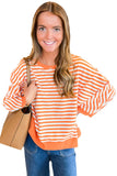 Red Striped Exposed Seam Drop Shoulder Long Sleeve Top