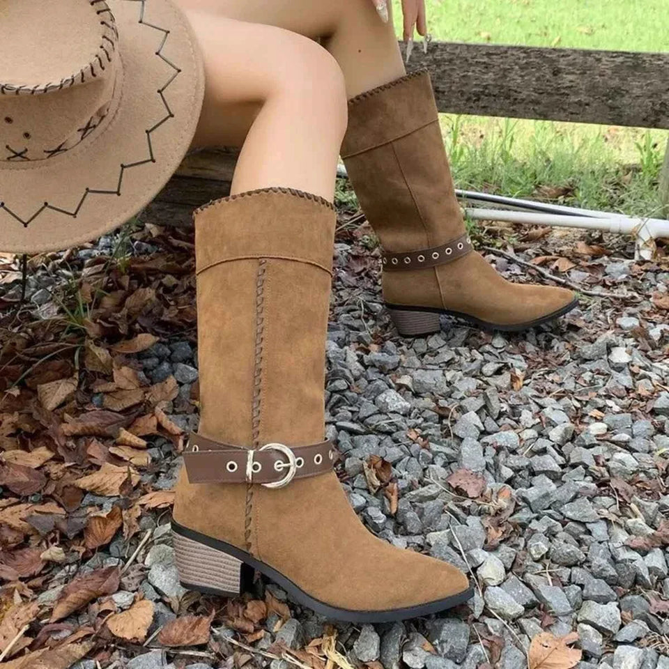 Stylish Point Toe Block : Heels Boots