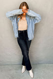 Myosotis Denim Jacket Zip Up With Elastic Hem Raglan Sleeves