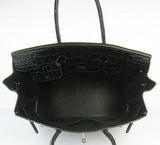 Hermes Birkin 35cm Crocodile Big Veins Handbags Black Silver
