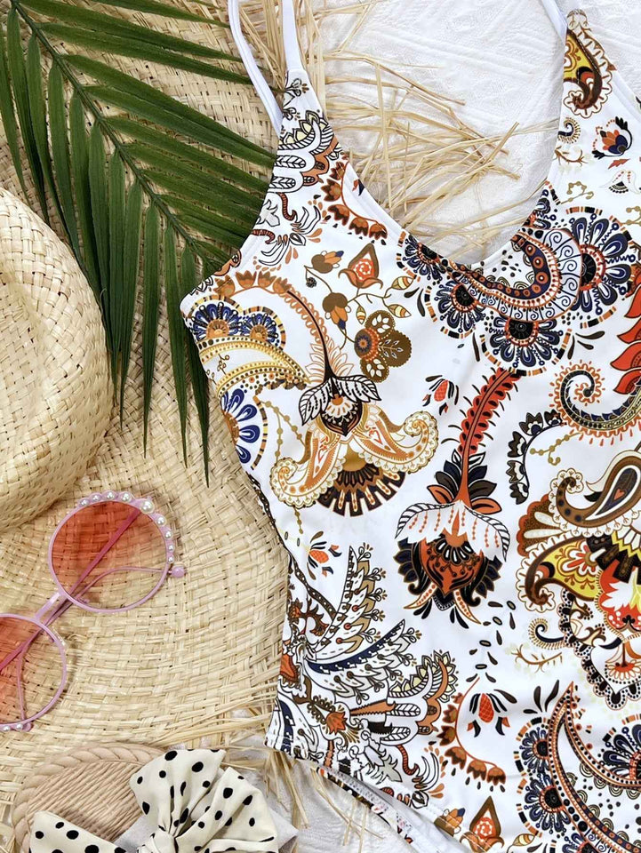 Elegant Printed Stylish With Back Tie : One-Piece Swimsuit