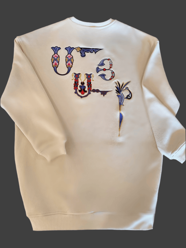 Fleece Oversized Sweatshirt Dress - Ivory - Wear with style