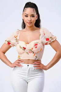 FLORAL CHIFFON SMOCKED SWEETHEART TOP - Wear with style