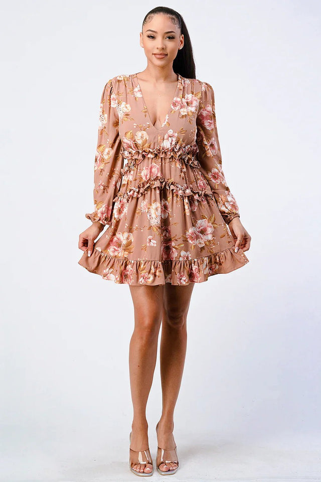 FLORAL CHIFFON V-NECK MINI DRESS - Wear with style