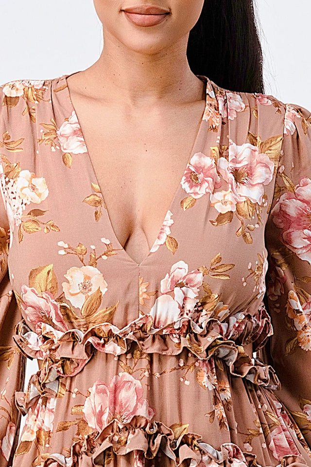 FLORAL CHIFFON V-NECK MINI DRESS - Wear with style