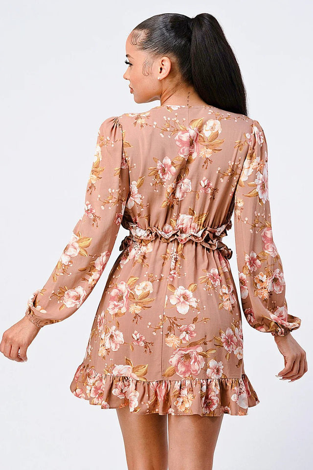FLORAL CHIFFON V-NECK MINI DRESS - Wear with style