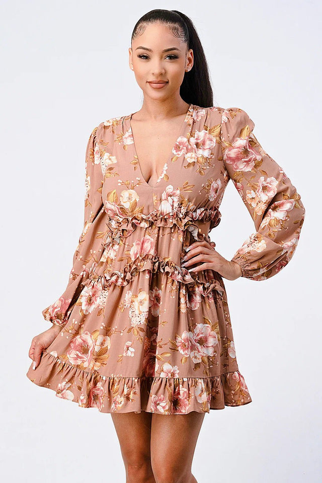 FLORAL CHIFFON V-NECK MINI DRESS - Wear with style