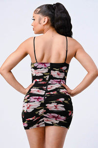 FLORAL MESH RUCHED BODYCON MINI DRESS - Wear with style
