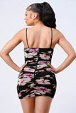 FLORAL MESH RUCHED BODYCON MINI DRESS - Wear with style