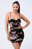 FLORAL MESH RUCHED BODYCON MINI DRESS - Wear with style