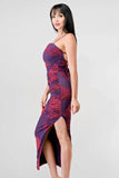 FLORAL PRINT MESH SIDE SLIT DRAWSTRING BACK SLITTED BODYCON MIDI DRESS - Wear with style
