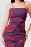 FLORAL PRINT MESH SIDE SLIT DRAWSTRING BACK SLITTED BODYCON MIDI DRESS - Wear with style
