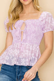 Floral print top with front slits and ties - Wear with style