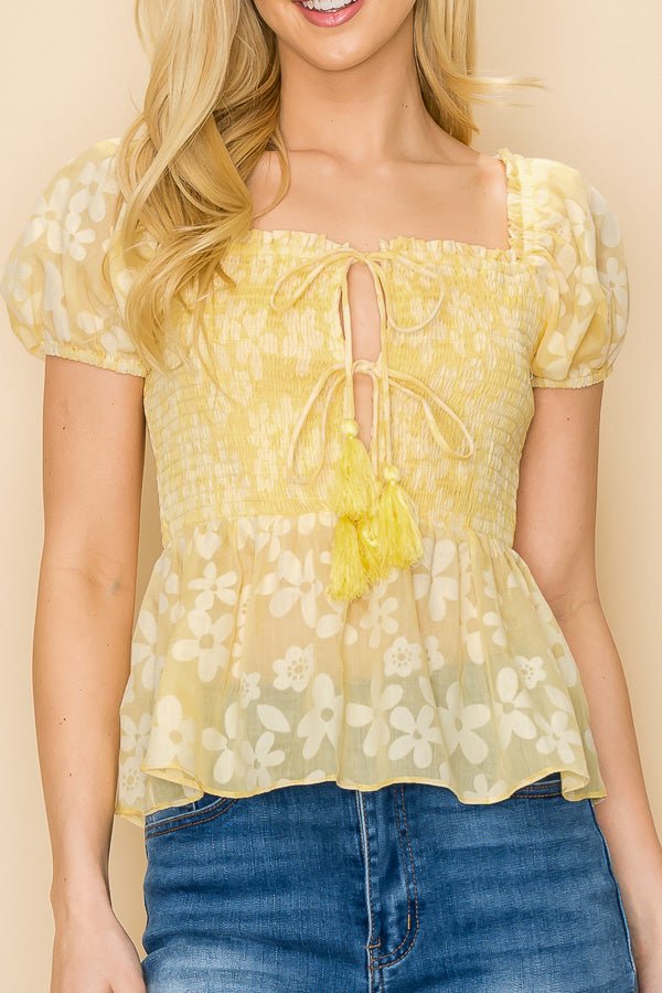 Floral print top with front slits and ties - Wear with style