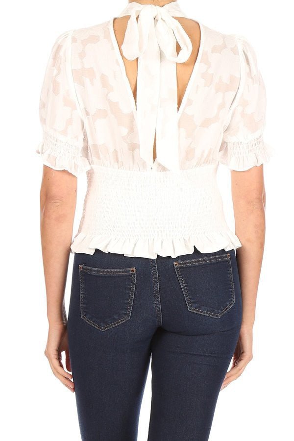 Floral short sleeve top with keyhole slit - Wear with style