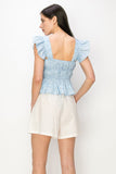 Flounced cap sleeves and hem floral print top - Wear with style