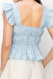 Flounced cap sleeves and hem floral print top - Wear with style