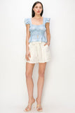 Flounced cap sleeves and hem floral print top - Wear with style