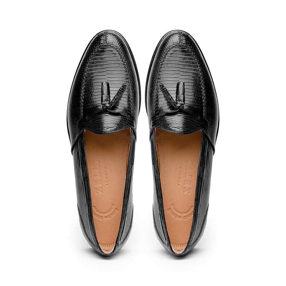 14-580-BLK FRANCO Teju Lizard Tassel Loafer, Black