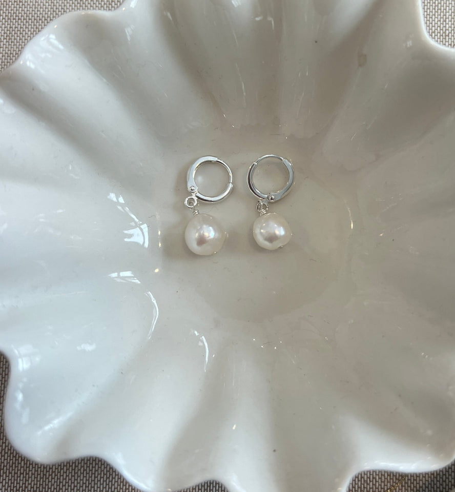 Freshwater Pearl Huggies - Silver - Wear with style