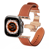 Genuine Leather Butterfly Clasp Band for Apple Watch,Rose Gold - Wear with style
