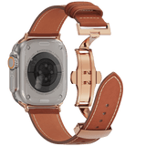 Genuine Leather Butterfly Clasp Band for Apple Watch,Rose Gold - Wear with style