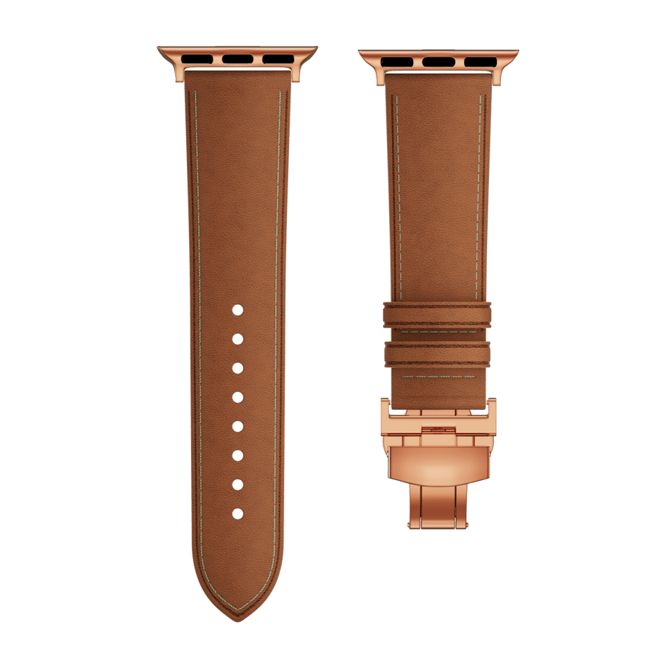 Genuine Leather Butterfly Clasp Band for Apple Watch,Rose Gold - Wear with style