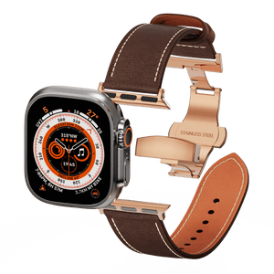 Genuine Leather Butterfly Clasp Band for Apple Watch,Rose Gold - Wear with style