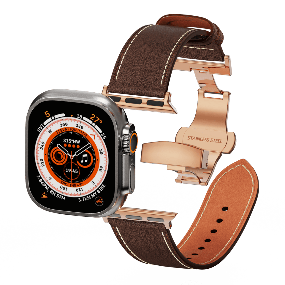 Genuine Leather Butterfly Clasp Band for Apple Watch,Rose Gold - Wear with style