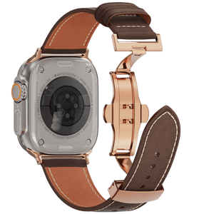 Genuine Leather Butterfly Clasp Band for Apple Watch,Rose Gold - Wear with style