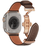 Genuine Leather Butterfly Clasp Band for Apple Watch,Rose Gold - Wear with style