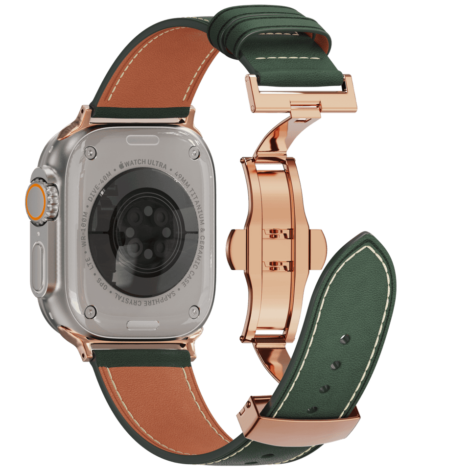 Genuine Leather Butterfly Clasp Band for Apple Watch,Rose Gold - Wear with style