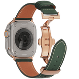 Genuine Leather Butterfly Clasp Band for Apple Watch,Rose Gold - Wear with style