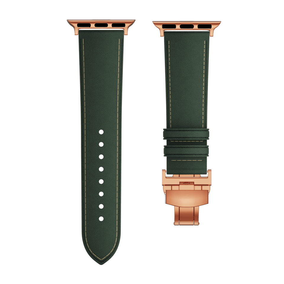 Genuine Leather Butterfly Clasp Band for Apple Watch,Rose Gold - Wear with style