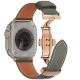 Genuine Leather Butterfly Clasp Band for Apple Watch,Rose Gold - Wear with style