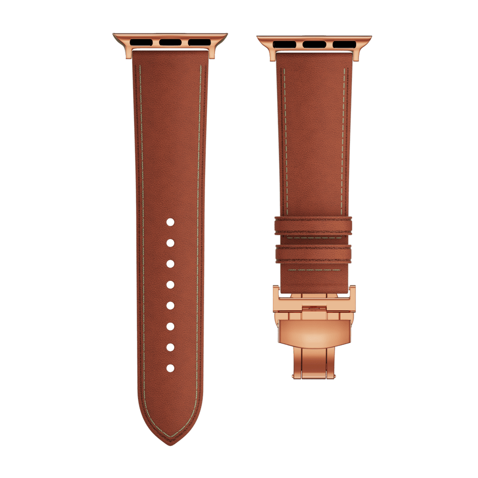 Genuine Leather Butterfly Clasp Band for Apple Watch,Rose Gold - Wear with style