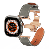 Genuine Leather Butterfly Clasp Band for Apple Watch,Rose Gold - Wear with style