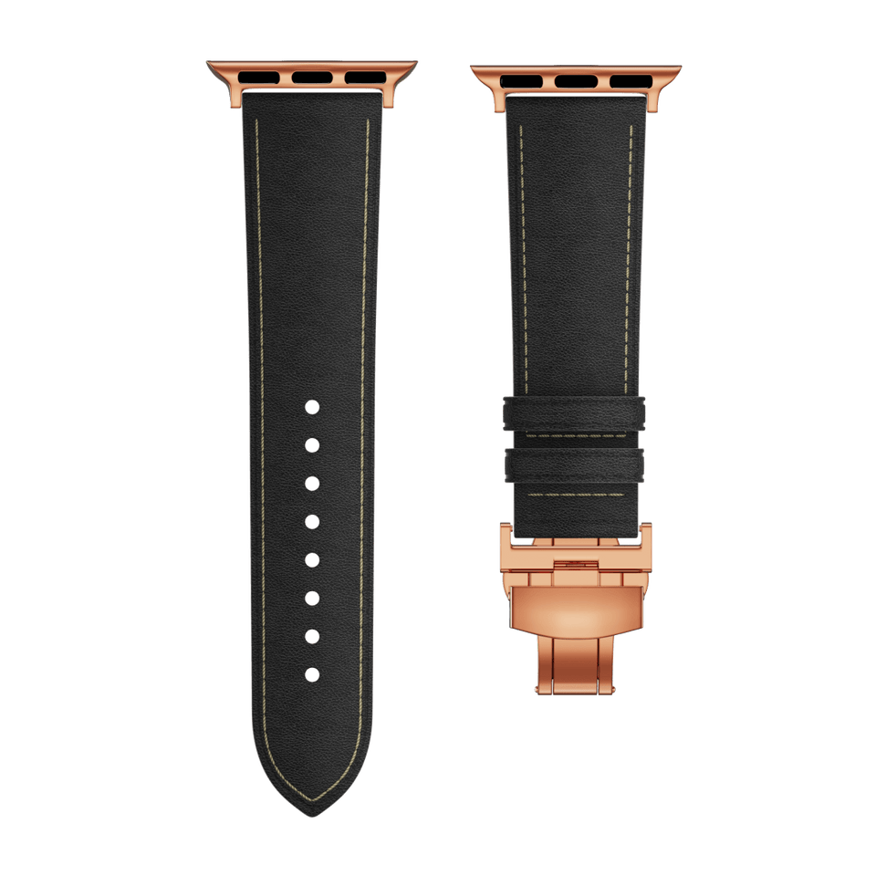 Genuine Leather Butterfly Clasp Band for Apple Watch,Rose Gold - Wear with style