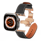 Genuine Leather Butterfly Clasp Band for Apple Watch,Rose Gold - Wear with style
