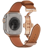 Genuine Leather Butterfly Clasp Band for Apple Watch,Rose Gold - Wear with style