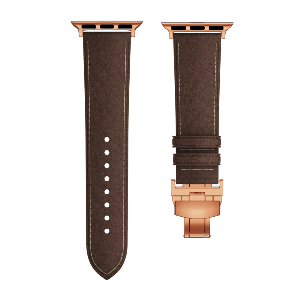 Genuine Leather Butterfly Clasp Band for Apple Watch,Rose Gold - Wear with style