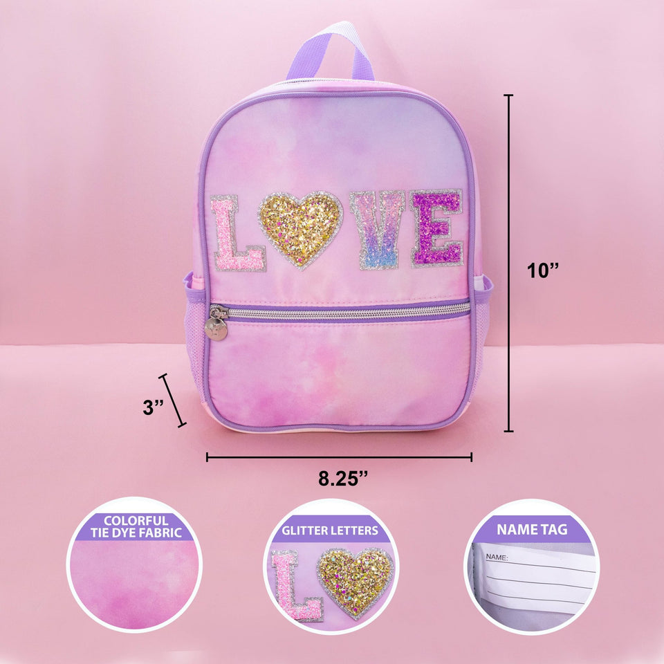Girls Backpack with Glitter Varsity Letters - Mini Tie Dye - Wear with style