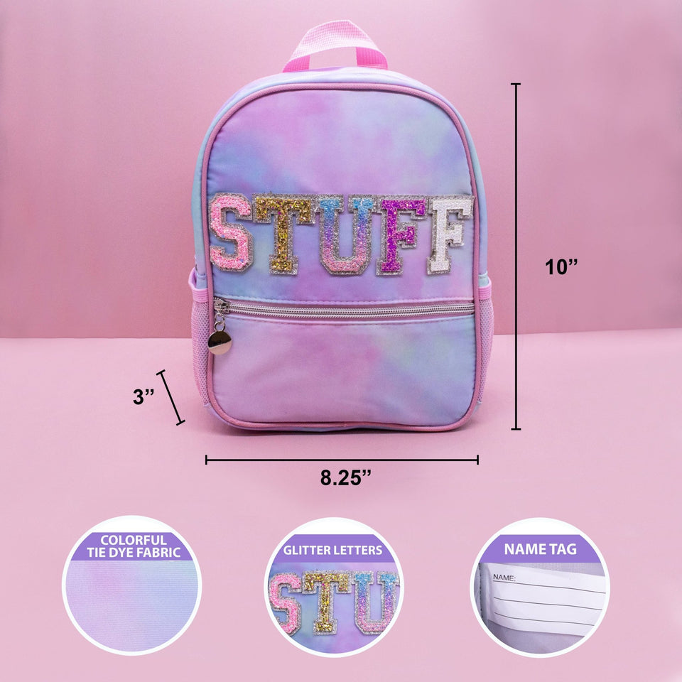 Girls Backpack with Glitter Varsity Letters - Mini Tie Dye - Wear with style