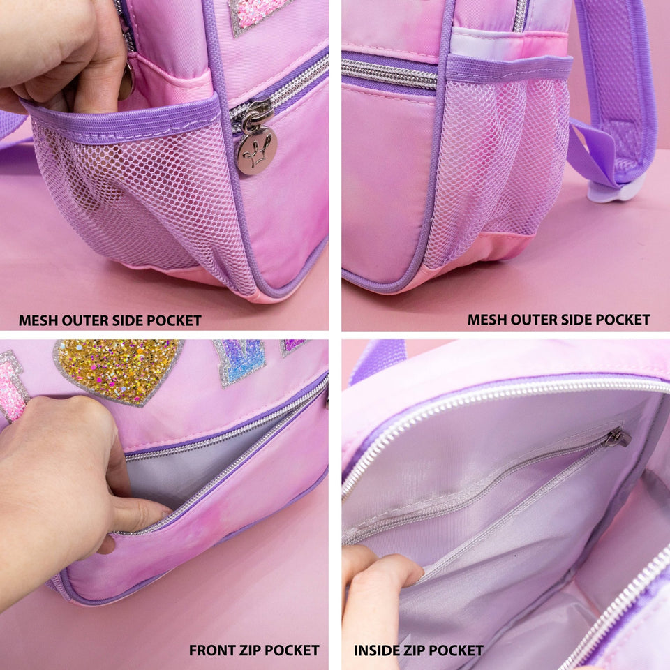 Girls Backpack with Glitter Varsity Letters - Mini Tie Dye - Wear with style