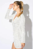 GLAM SEQUINS DEEP V-NECK LONG SLEEVES MINI DRESS - Wear with style