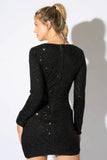 GLAM SEQUINS DEEP V-NECK LONG SLEEVES MINI DRESS - Wear with style