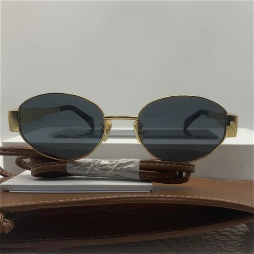Gold Metal Frame Oval Small Sunglasses - Wear with style