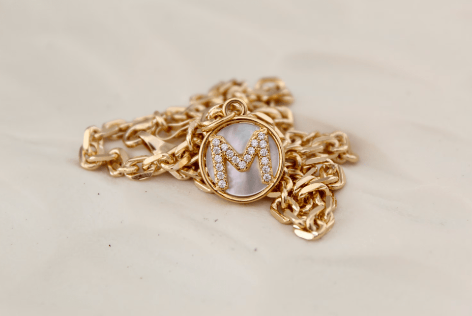 Gold Mother of Pearl Initial Letter Necklace - Wear with style
