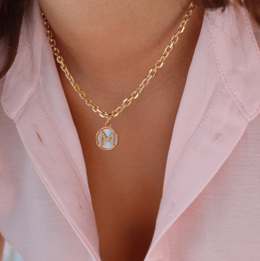 Gold Mother of Pearl Initial Letter Necklace - Wear with style