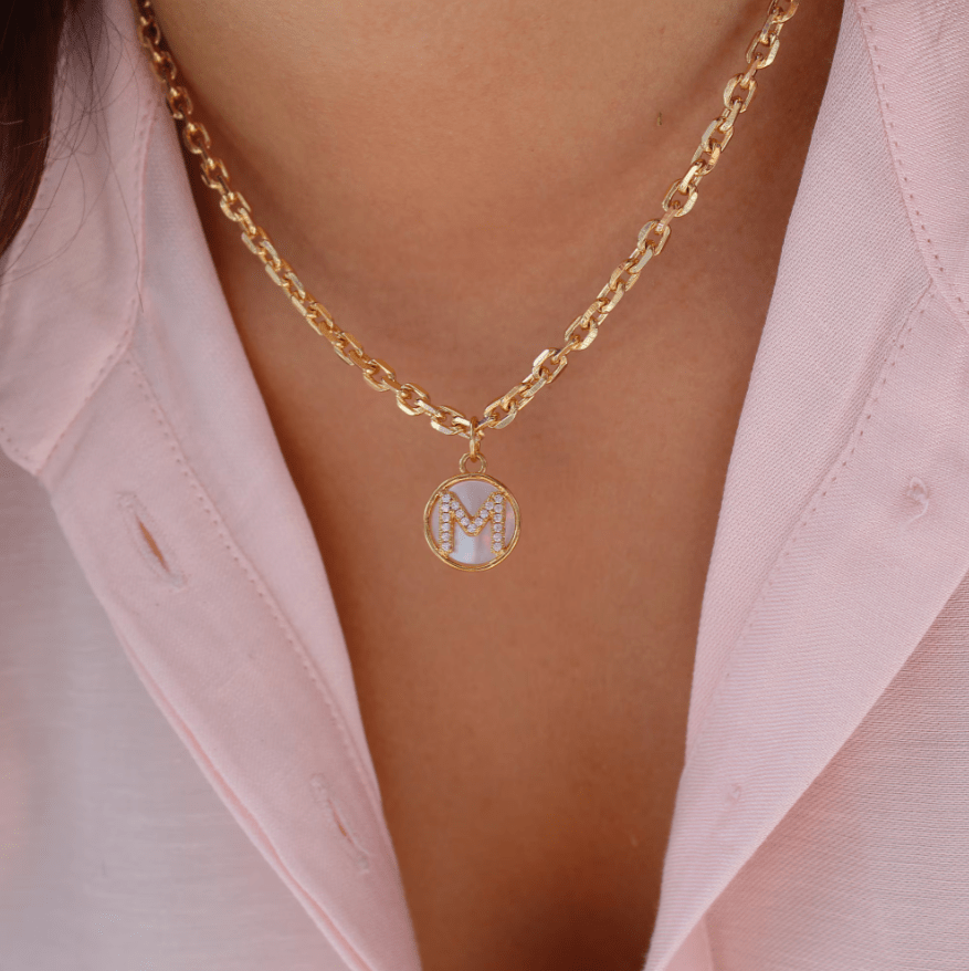 Gold Mother of Pearl Initial Letter Necklace - Wear with style
